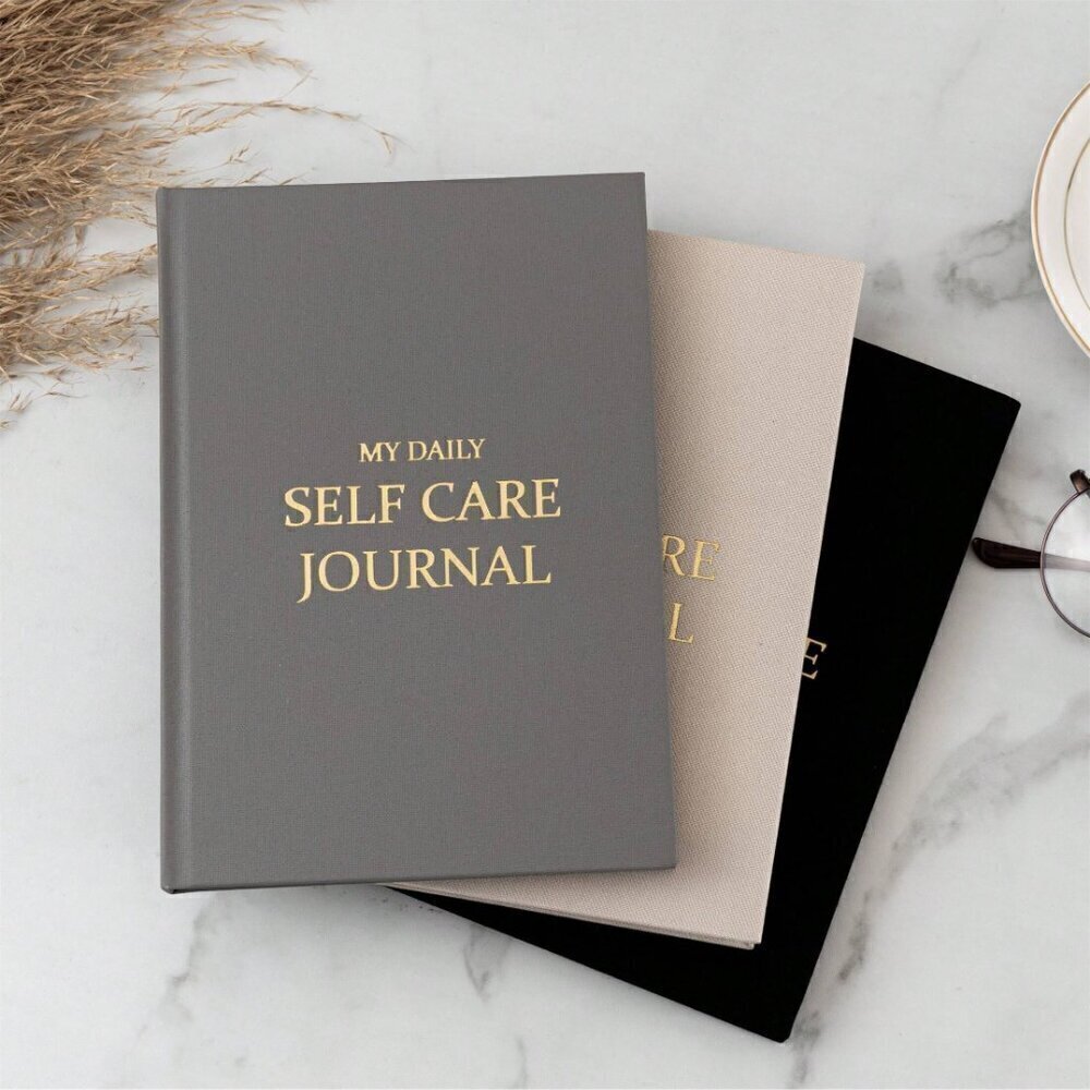 BLACK Self Care Journal Aesthetic Wellness Stationery